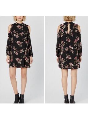 Angie Floral Cold Shoulder Mock Neck Boho Chic Mini Dress Large NEW Festival